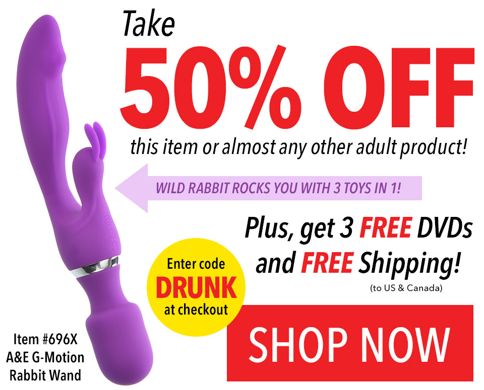 Use code DRUNK to get 50% Off 1 item + 3 FREE DVDs + FREE Shipping to US and Canada