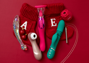 grouping of products on red background