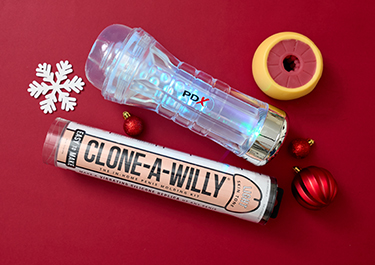 grouping of products on red background