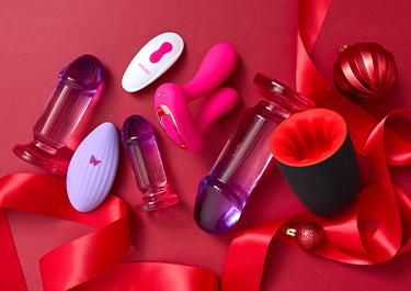 grouping of products on red background