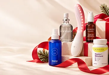 grouping of products on red background