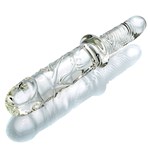 Brutus Glass Thruster Dildo Textured showing penis end