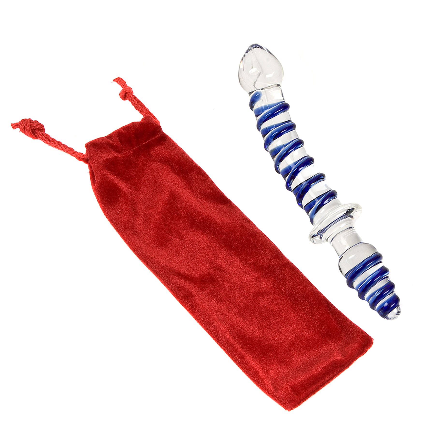 Twisted Love Glass Dildo with red storage bag