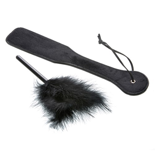 Weekend In Bed Lovers Bondage Kit paddle and feather tickler
