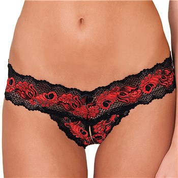 Crotchless Lace V-Thong red front