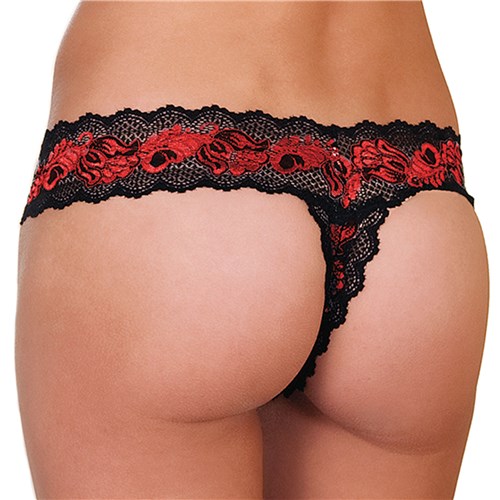 Crotchless Lace V-Thong red back