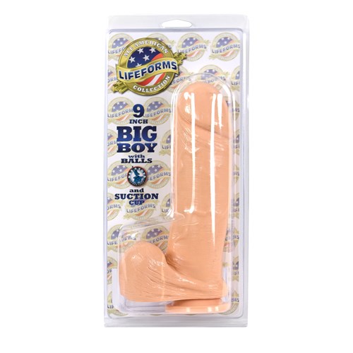 Realistic 9" Big Boy Dildo with Balls packaging