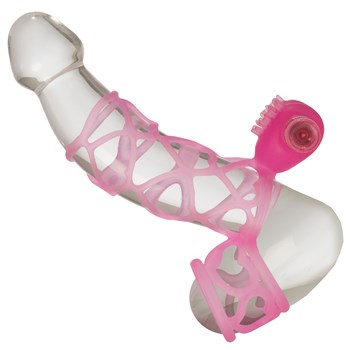 Lover's Cage shown on glass dildo