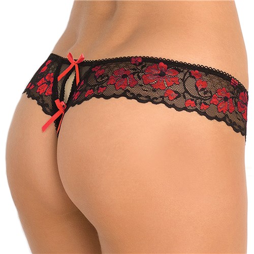 Crotchless Cross-Dyed Lace Thong red back
