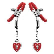 Crimson Tied Heart Padlock Nipple Clamps