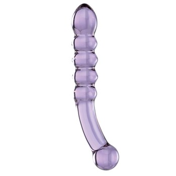 Glas Purple Rain Ribbed Glass Dildo showing curves