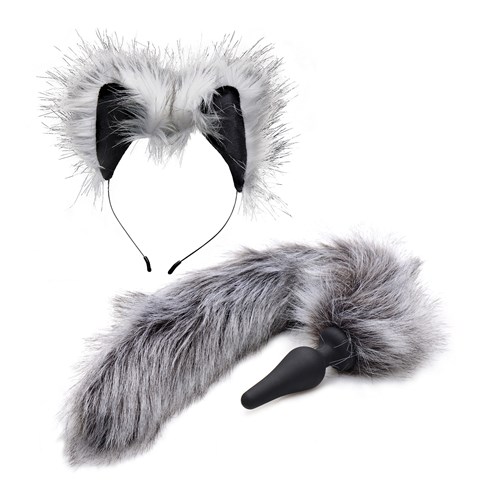 Tailz Grey Wolf Anal Plug & Ears Set display