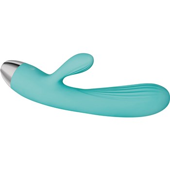Eve's Rechargeable Pulsating Dual Massager lying on side