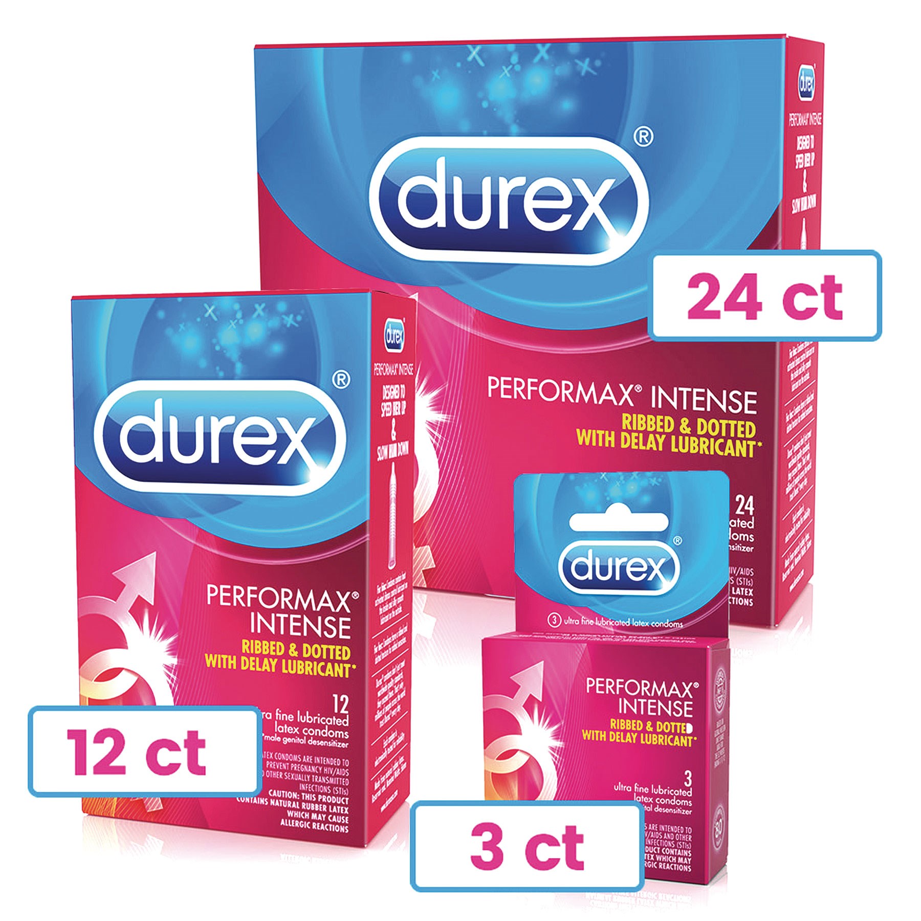 Durex Performax Intense Condom sizes