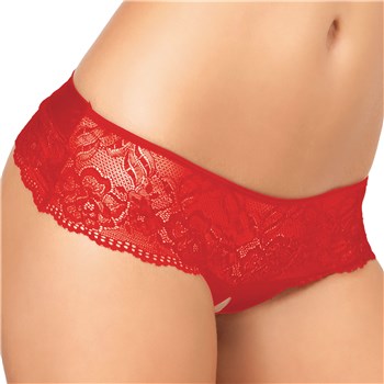 Crotchless Lace Bow-Back Panty red front