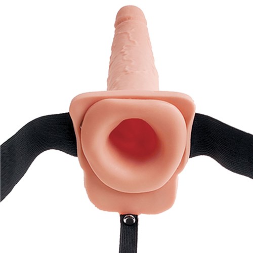 9" Hollow Squirting Strap-On With Balls entry end