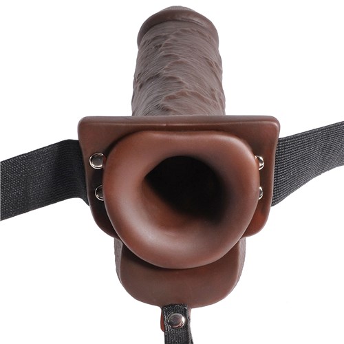 9" Hollow Squirting Strap-On With Balls entry end
