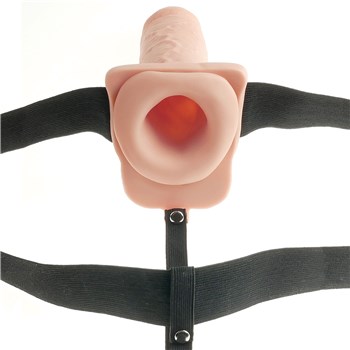 9" Hollow Rechargeable Strap-On With Balls entry end