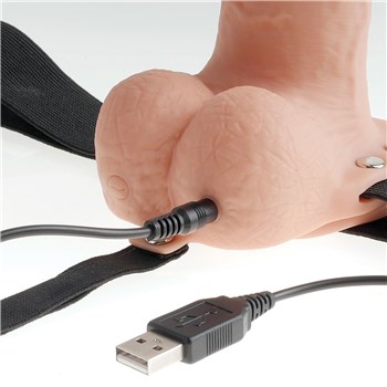 7" Hollow Rechargeable Strap-On With Balls charger