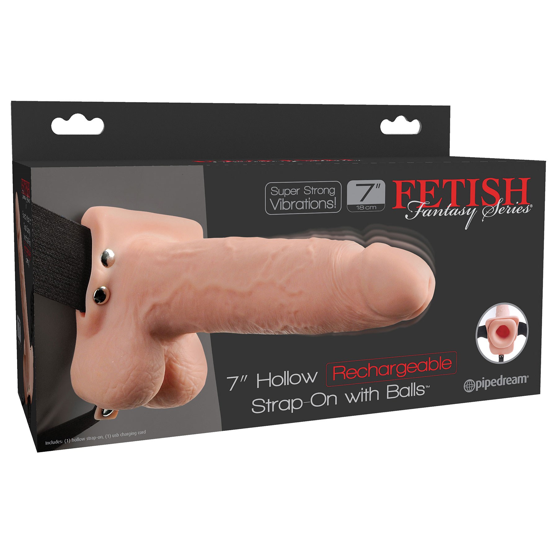 7" Hollow Rechargeable Strap-On With Balls box
