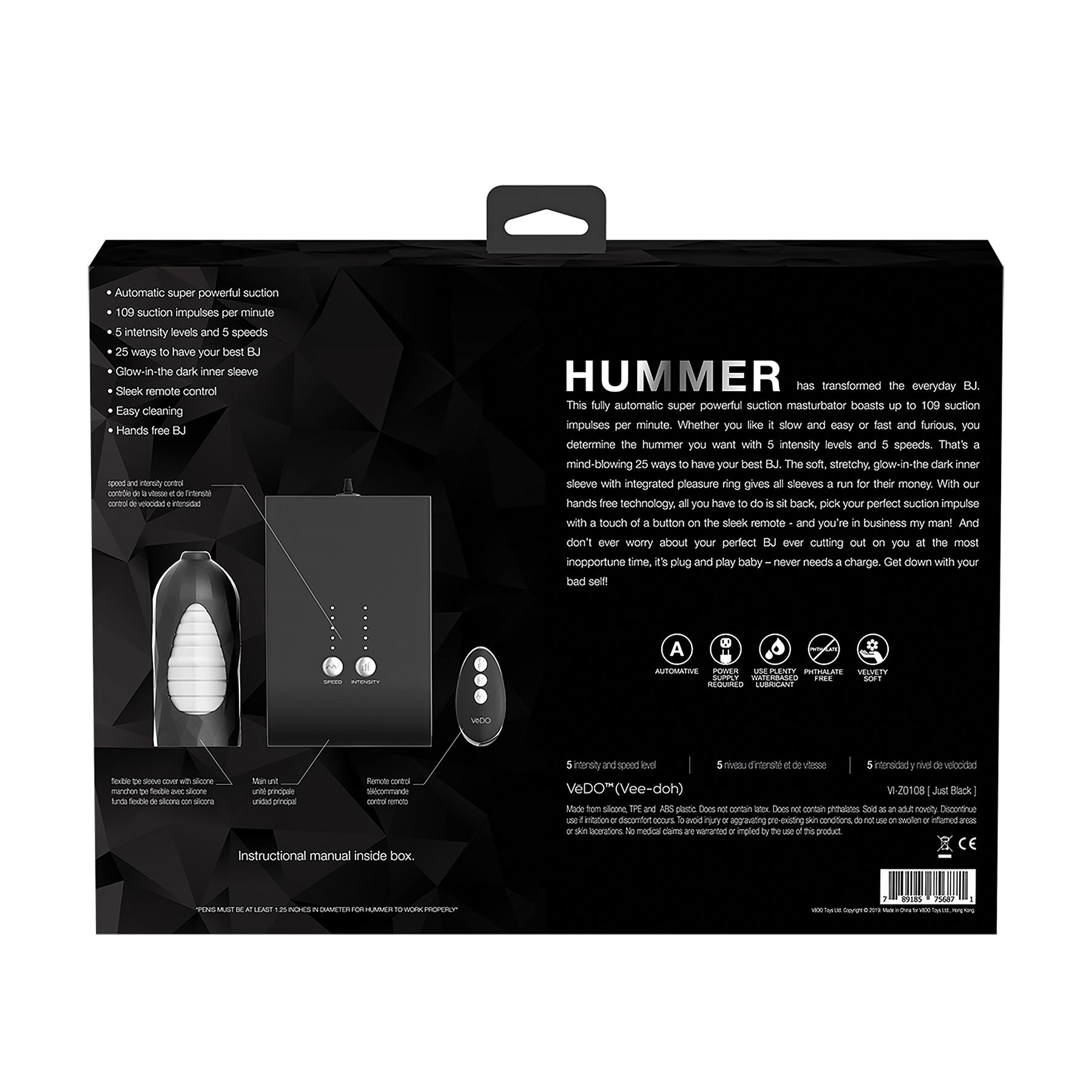 Hummer Hands Free Masturbator back of box