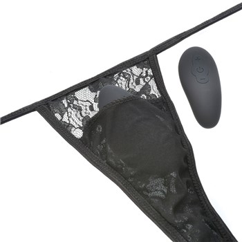 Screaming O Ergonomic Panty Set panties with vibrator inserted into pocket of panties and remote to 