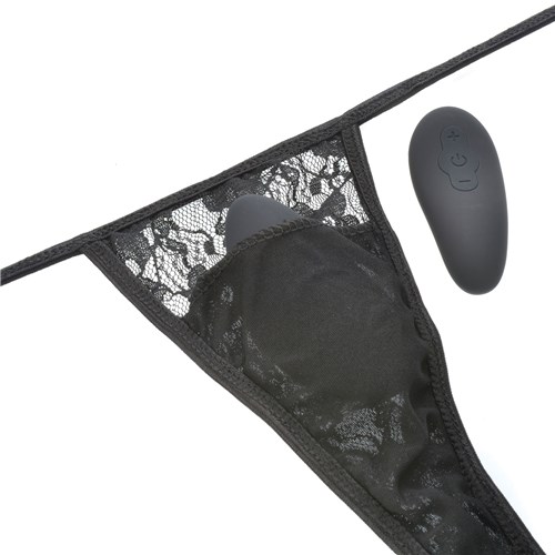Screaming O Ergonomic Panty Set panties with vibrator inserted into pocket of panties and remote to 