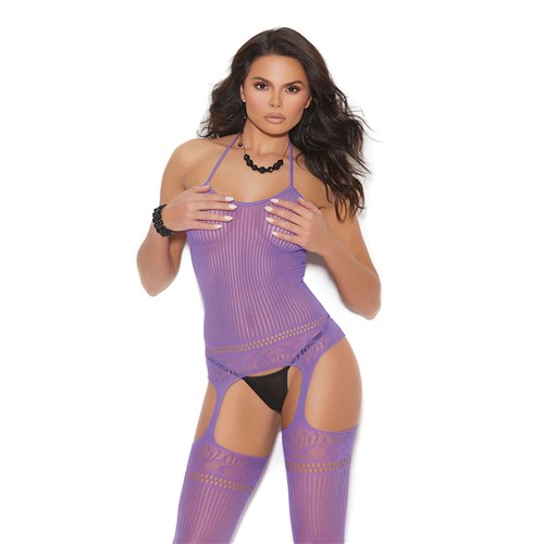 Violet Stripe Suspender Bodystocking front