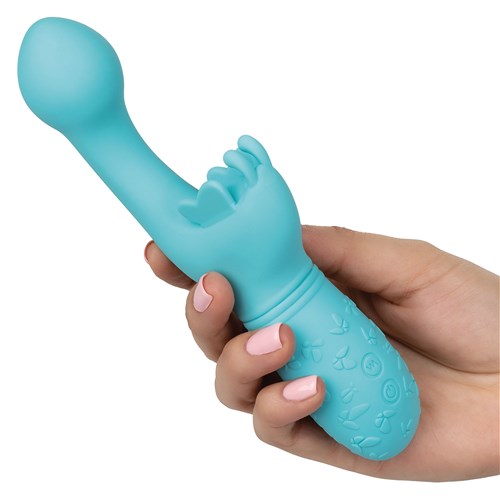Butterfly Kiss Rechargeable G-Spot Vibrator hand holding toy for size demonstration