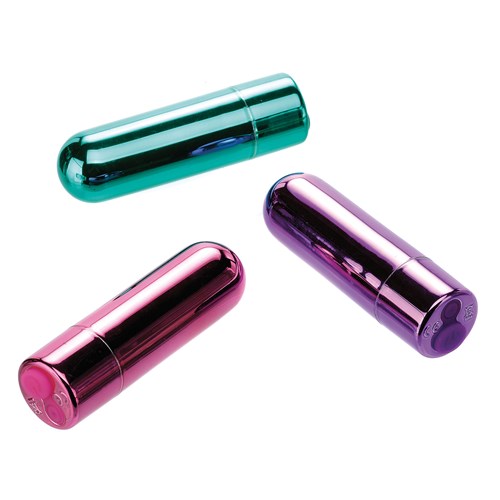Rechargeable Power Bullet 3 color options laying on table