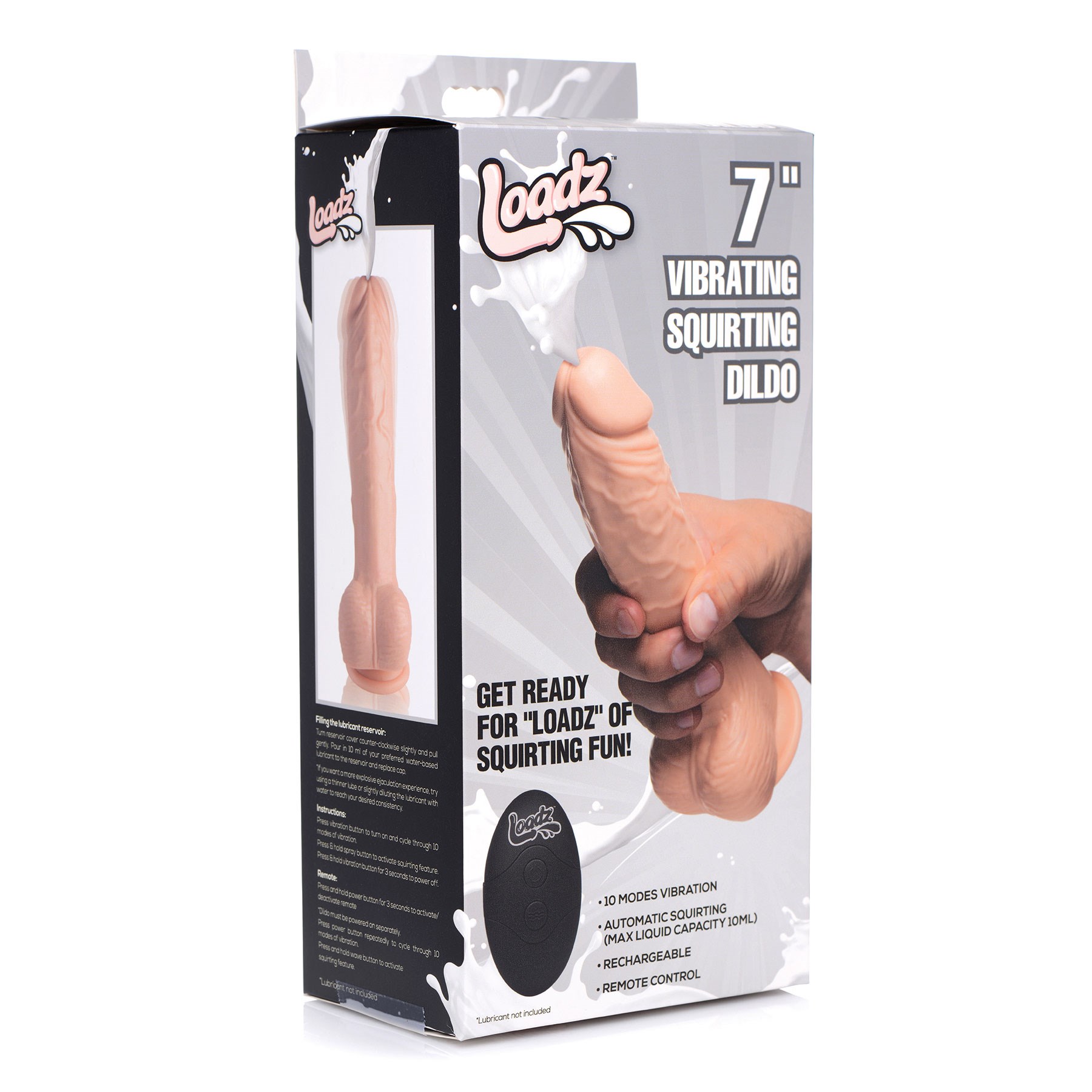 Loadz Vibrating Squirting Dildo white version front of box