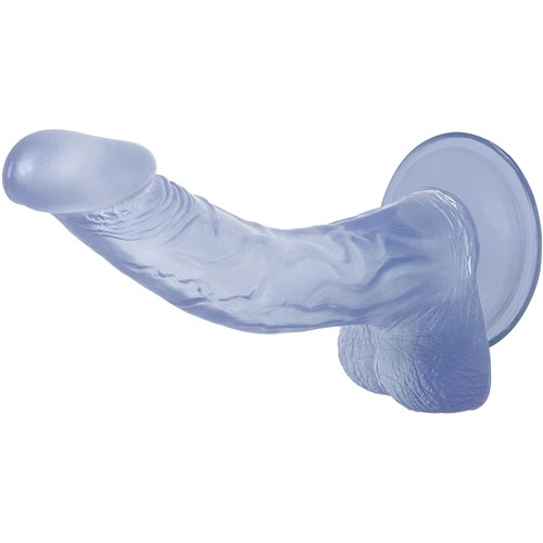 Cool Curve Jelly Dildo side view with suction cup in use 