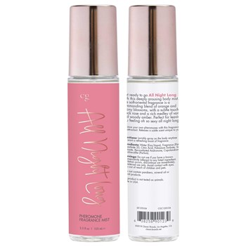 All Night Long Pheromones Body Mist front and back of bottle