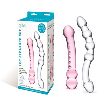 Glas 2 Piece Glass Dildo Pleasure Set package shot with products