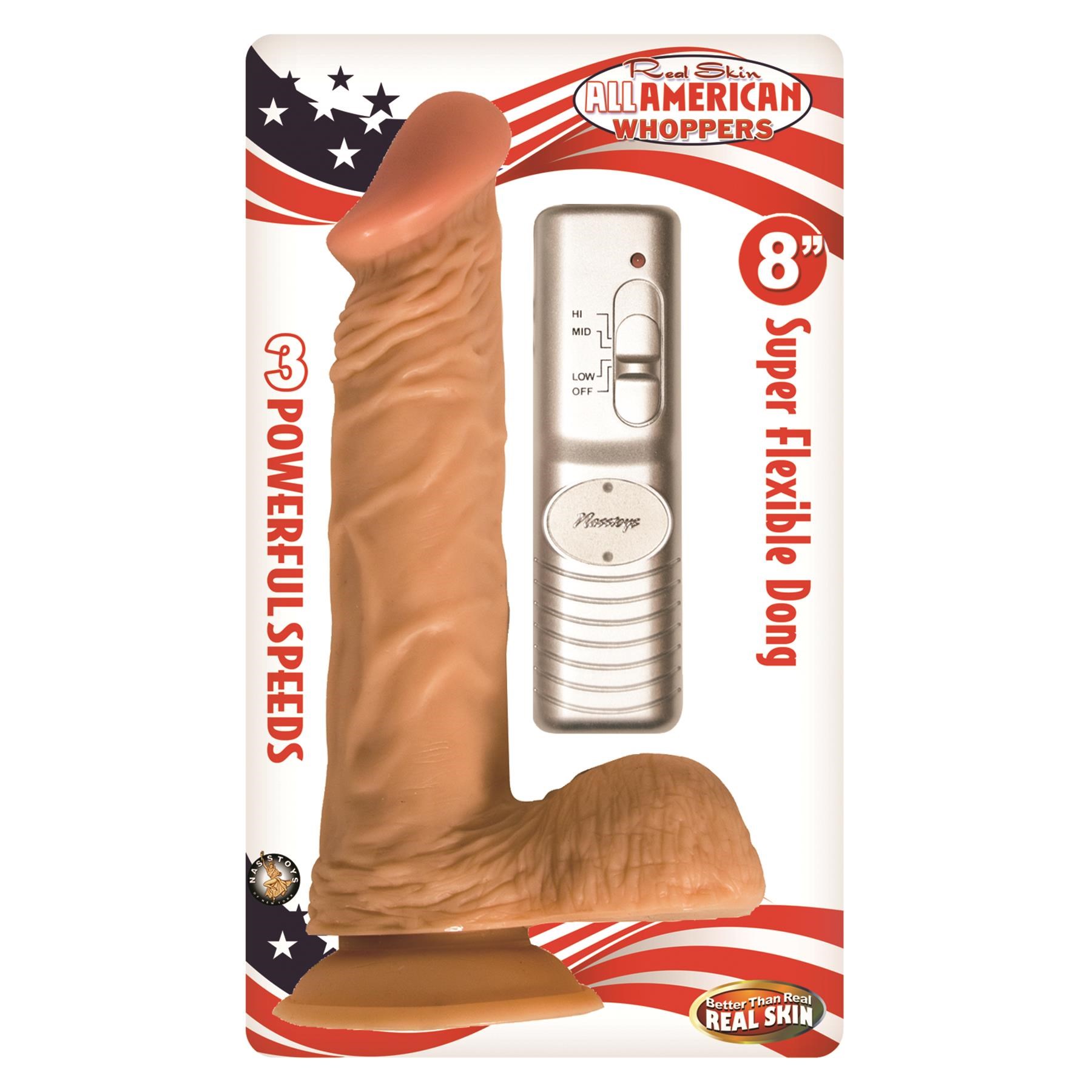 All American Whopper 8 Inch Vibrating Dong Package Shot - White