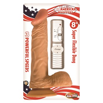 All American Whopper 8 Inch Vibrating Dong Package Shot - White