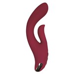 Red Dream Dual Motor Massager Upright Product Shot with Clitoral Stimulator to the Right #1