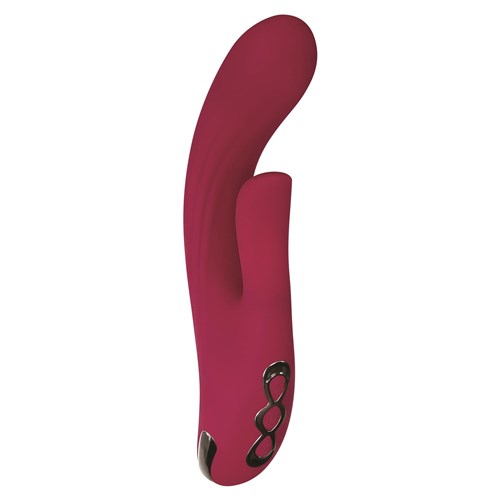 Red Dream Dual Motor Massager Upright Product Shot with Clitoral Stimulator Angled
