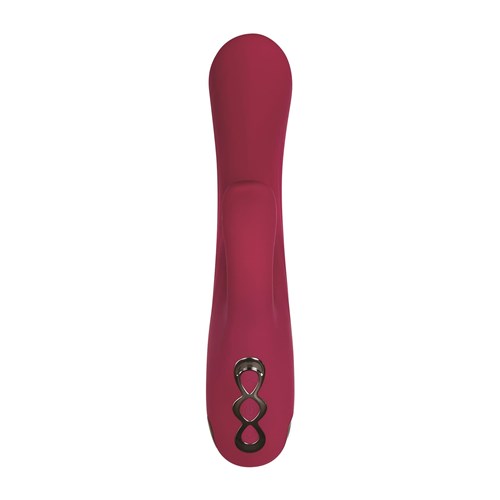 Red Dream Dual Motor Massager Upright Product Shot with Clitoral Stimulator to the Front