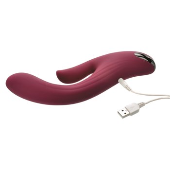 Red Dream Dual Motor Massager Showing Where Charger is Inserted