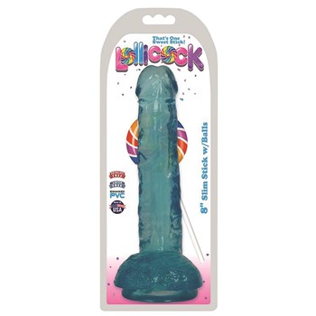 Lollicock 8-Inch Slim Stick Dildo Package Shot - Blue