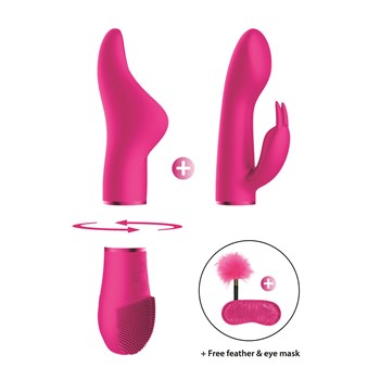 Switch Pleasure Kit #1 Showing How Attachments are Attached - Bonus Tickler and Blindfold