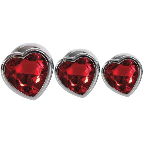 three hearts gem anal plug set showing heart shaped gems