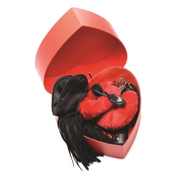 Passion Fetish Gift Set Open Heart Box Showing Components