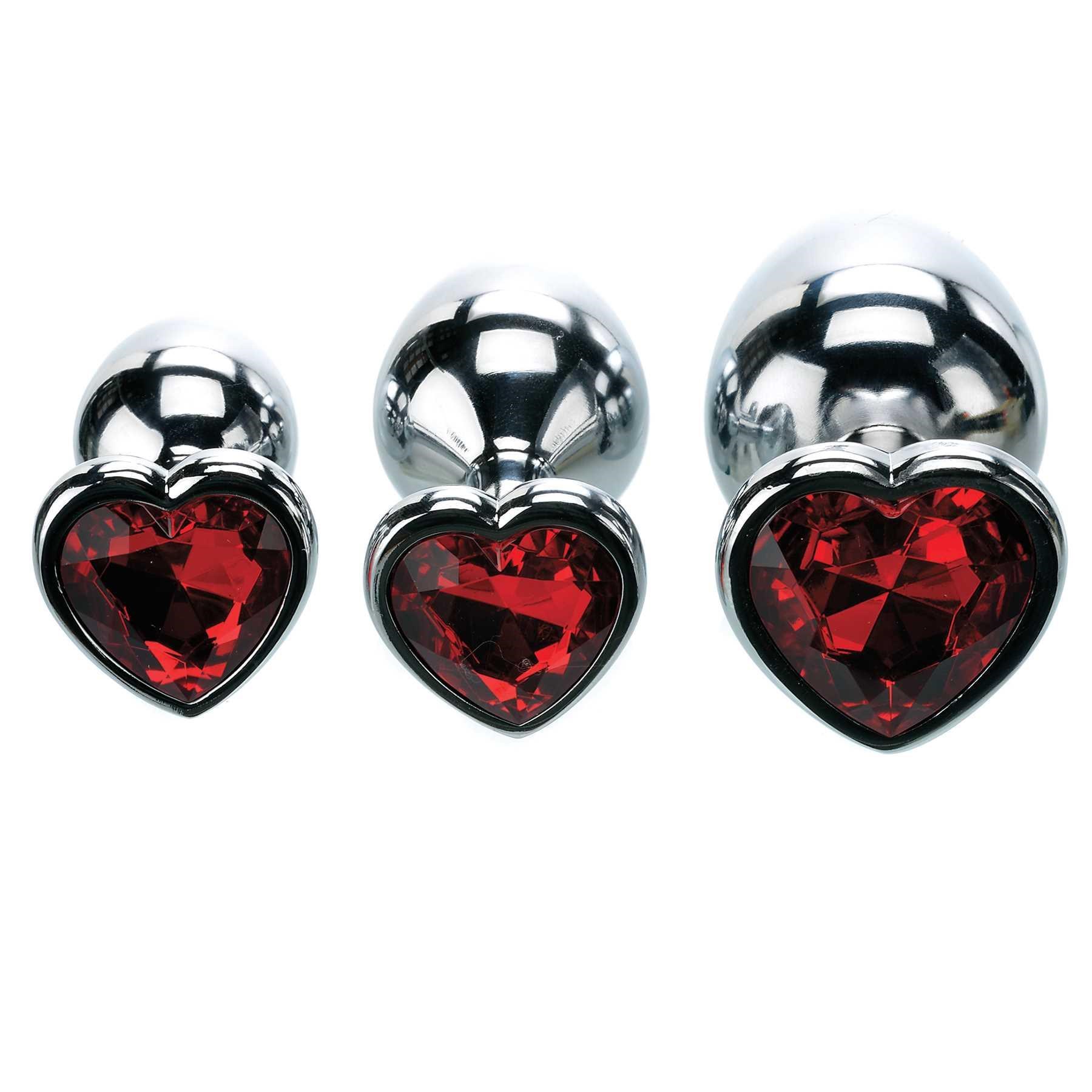 three hearts gem anal plug set with gem shapes lined up