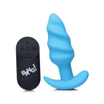 21X vibrating silicone swirl butt plug blue