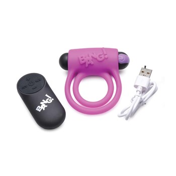 28X silicone cockring and bullet with remote and USB cable in purple color