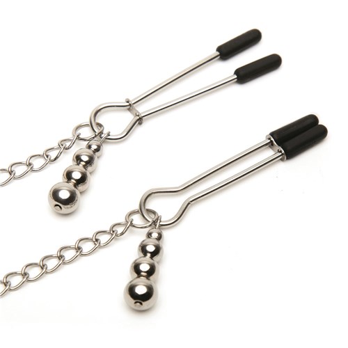 Fifty Shades of Grey Play Nice Satin and Lace Collar & Nipple Clamps Close Up on Clamps