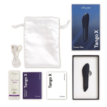 We-Vibe Tango X Bullet Vibrator Showing All Components - Blue