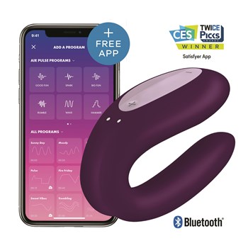 Satisfyer Double Joy Partner Vibrator Product Shot With App - Purple